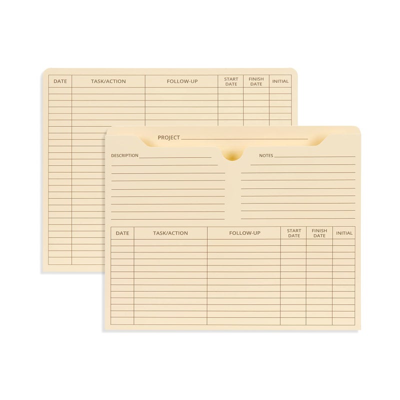 Blue Summit Supplies 50 Project File Folders, Reinforced Straight Cut Tab, 2 Inch Expansion Pocket, Preprinted Project Management Folder Design, Letter Size, Manila, 50 Pack - Image 2