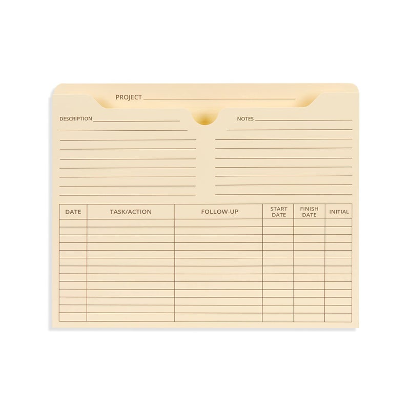 Blue Summit Supplies 50 Project File Folders, Reinforced Straight Cut Tab, 2 Inch Expansion Pocket, Preprinted Project Management Folder Design, Letter Size, Manila, 50 Pack - Image 3