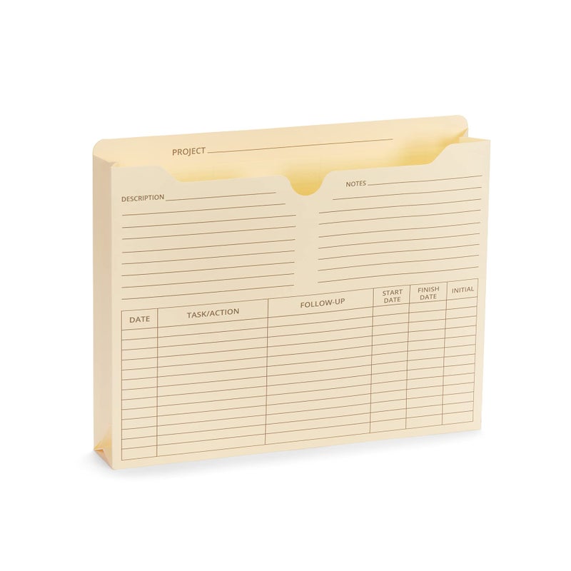 Blue Summit Supplies 50 Project File Folders, Reinforced Straight Cut Tab, 2 Inch Expansion Pocket, Preprinted Project Management Folder Design, Letter Size, Manila, 50 Pack - Image 1