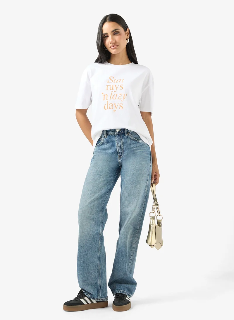 Ginger White Crew Neck Holiday Graphic T-Shirt for Women | Best Price UAE