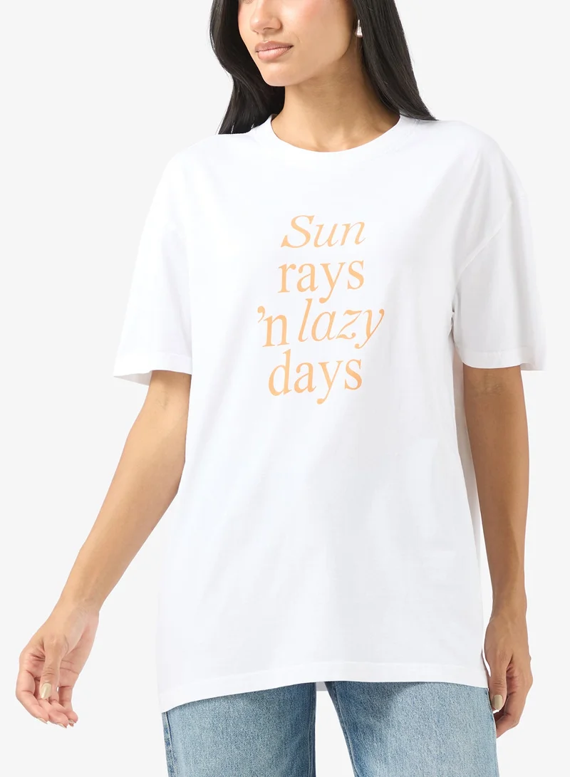 Ginger White Crew Neck Holiday Graphic T-Shirt for Women | Best Price UAE