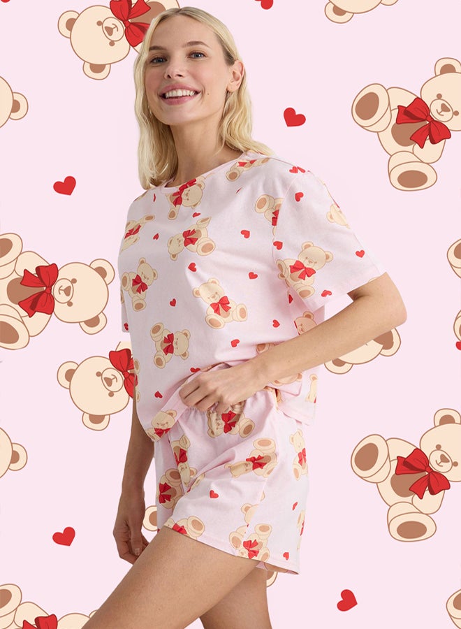 trendyol Colorful Pink 100% Cotton Teddy Bear Pajamas Set - Image 1
