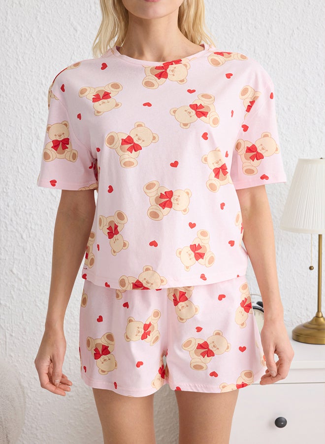 trendyol Colorful Pink 100% Cotton Teddy Bear Pajamas Set - Image 4