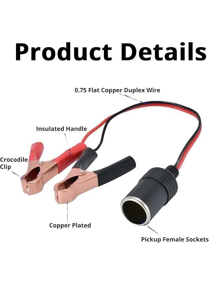 12V/24V Battery Alligator Clamp Adapter - Heavy Duty Extension Cable with Female Power Socket - Portable Battery Terminal Connector for Cars, Camper Vans, and Boats. - Image 5