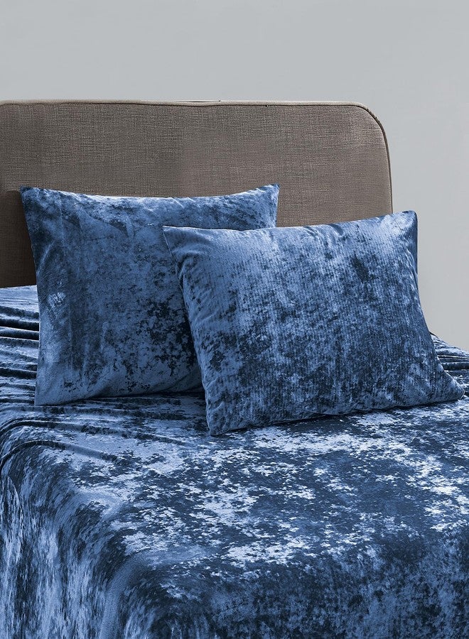 Fredsure Distressed Velvet Sheet Set, 4 Pieces Navy Queen, Ultra Soft, Warm - Image 2