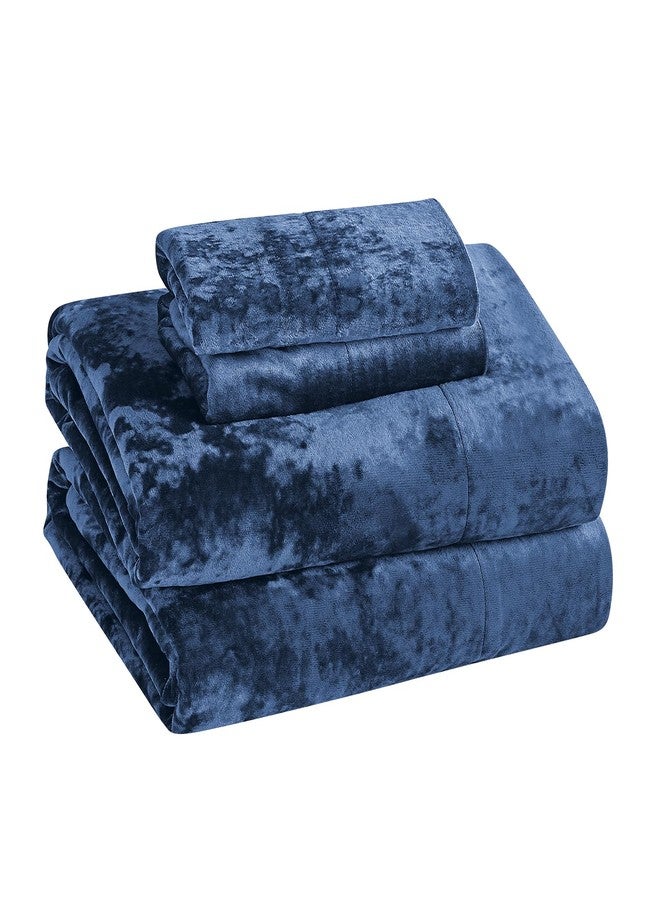 Fredsure Distressed Velvet Sheet Set, 4 Pieces Navy Queen, Ultra Soft, Warm - Image 4