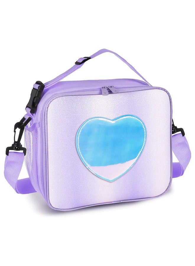 Ant Lunch Box for Kids Girls, Rainbow Laser Tote Leakproof Insulated Lunch Bag, Reusable Bento Bag Picnic Bag for School and Outdoor (Purple) - Image 1