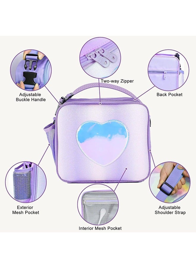Ant Lunch Box for Kids Girls, Rainbow Laser Tote Leakproof Insulated Lunch Bag, Reusable Bento Bag Picnic Bag for School and Outdoor (Purple) - Image 3