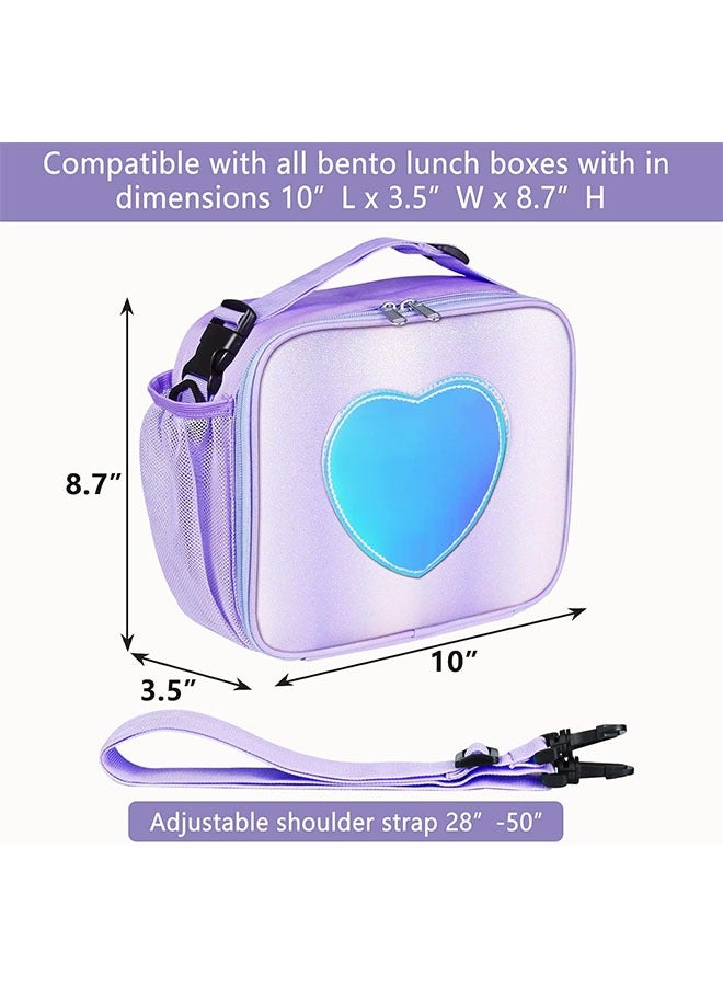 Ant Lunch Box for Kids Girls, Rainbow Laser Tote Leakproof Insulated Lunch Bag, Reusable Bento Bag Picnic Bag for School and Outdoor (Purple) - Image 2