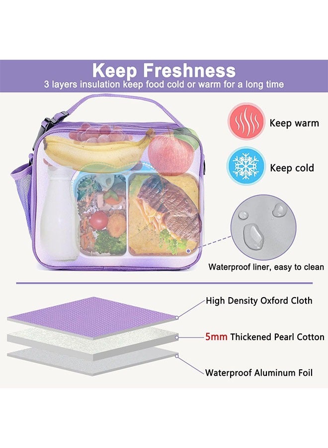 Ant Lunch Box for Kids Girls, Rainbow Laser Tote Leakproof Insulated Lunch Bag, Reusable Bento Bag Picnic Bag for School and Outdoor (Purple) - Image 4