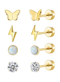 Titanium Earrings For Sensitive Ears G23 Pure Titanium Stud Earrings For Women Butterfly Lightning Opal Earrings Titanium Studs Hypoallergenic 20G Flat Back Stud Earrings