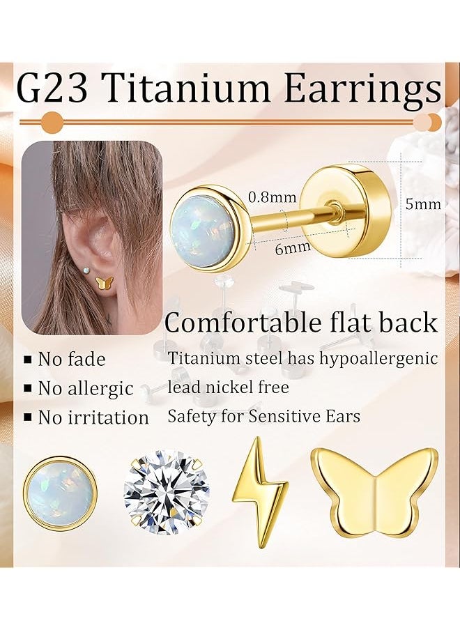 erorex - Titanium Earrings For Sensitive Ears G23 Pure Titanium Stud Earrings For Women Butterfly Lightning Opal Earrings Titanium Studs Hypoallergenic 20G Flat Back Stud Earrings - Image 1