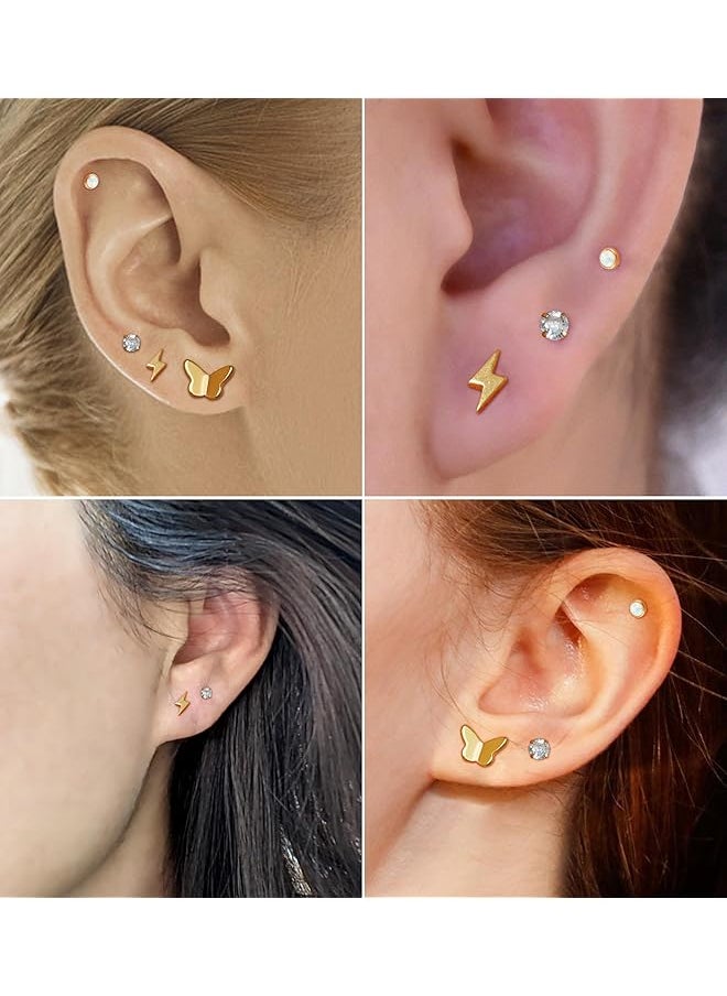 erorex - Titanium Earrings For Sensitive Ears G23 Pure Titanium Stud Earrings For Women Butterfly Lightning Opal Earrings Titanium Studs Hypoallergenic 20G Flat Back Stud Earrings - Image 1