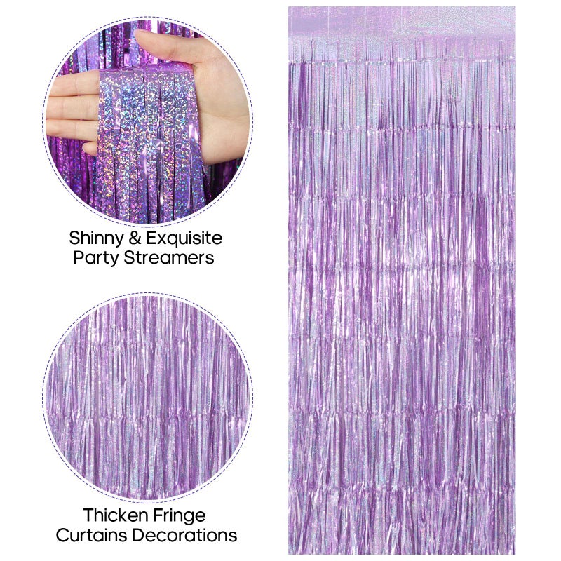 TOTAFAM 2 Pack Fringe Curtains Backdrops, Foil Fringe Curtains, Door Streamers for Birthday Wedding Bridal Shower Holiday Graduation Party Decorations, Photo Booth Backdrops, Glitter Light Purple - Image 2