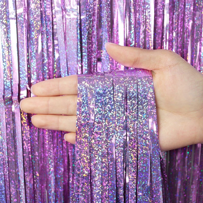 TOTAFAM 2 Pack Fringe Curtains Backdrops, Foil Fringe Curtains, Door Streamers for Birthday Wedding Bridal Shower Holiday Graduation Party Decorations, Photo Booth Backdrops, Glitter Light Purple - Image 5