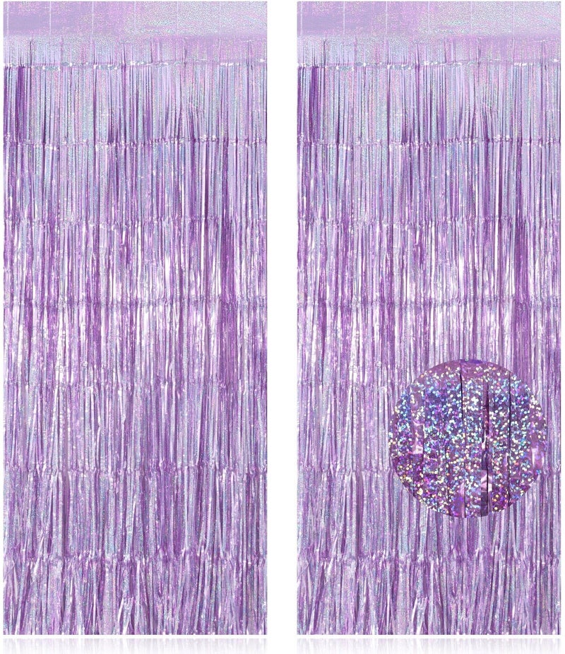 TOTAFAM 2 Pack Fringe Curtains Backdrops, Foil Fringe Curtains, Door Streamers for Birthday Wedding Bridal Shower Holiday Graduation Party Decorations, Photo Booth Backdrops, Glitter Light Purple - Image 1
