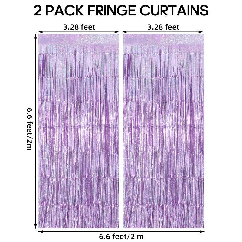 TOTAFAM 2 Pack Fringe Curtains Backdrops, Foil Fringe Curtains, Door Streamers for Birthday Wedding Bridal Shower Holiday Graduation Party Decorations, Photo Booth Backdrops, Glitter Light Purple - Image 3