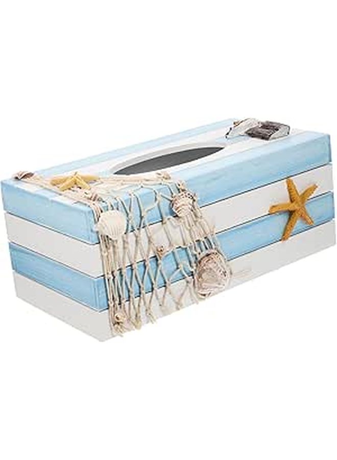 Luxshiny Wooden Tissue Box Cover Mediterranean Style Decorative Napkin Holder - Image 1