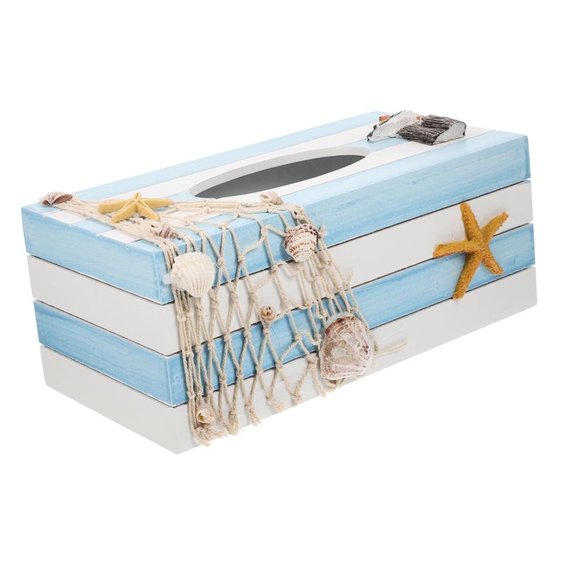 Luxshiny Wooden Tissue Box Cover Mediterranean Style Decorative Napkin Holder - Image 2