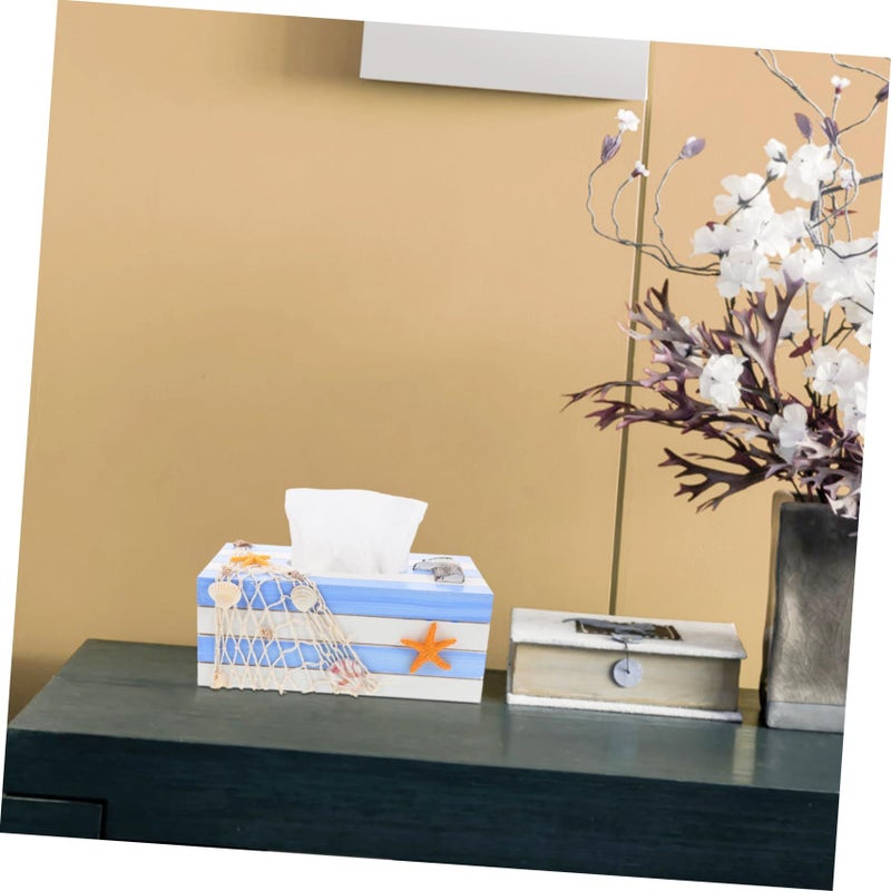 Luxshiny Wooden Tissue Box Cover Mediterranean Style Decorative Napkin Holder - Image 4