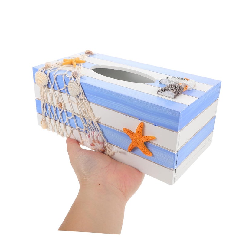 Luxshiny Wooden Tissue Box Cover Mediterranean Style Decorative Napkin Holder - Image 3
