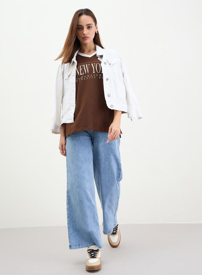 Styli Brown Graphic Print Oversized T-Shirt - Image 2