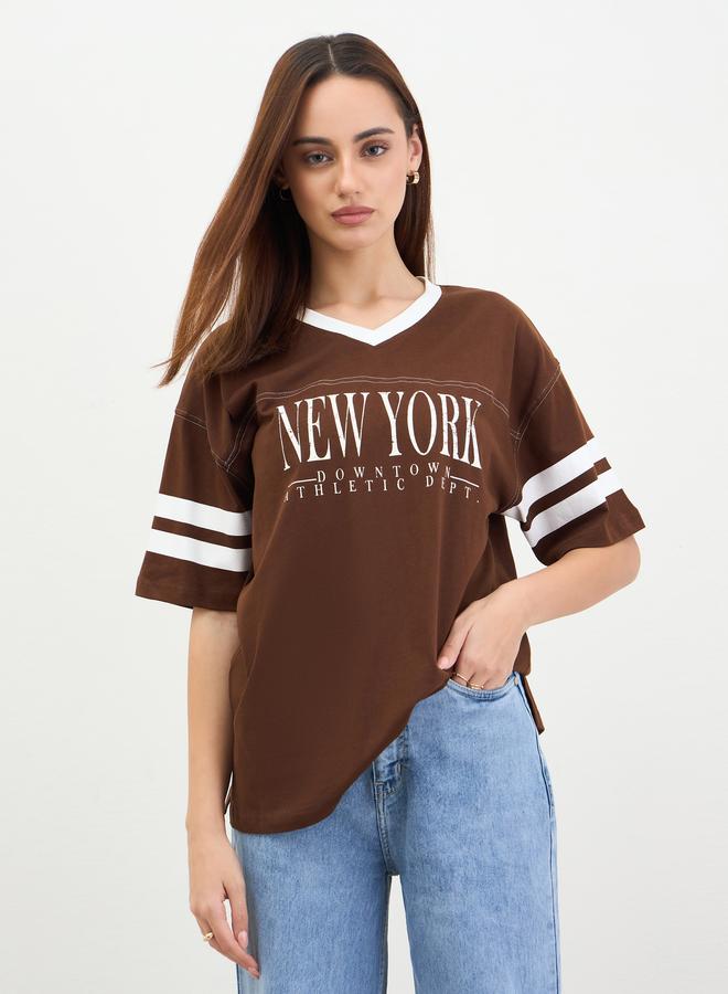 Styli Brown Graphic Print Oversized T-Shirt - Image 3