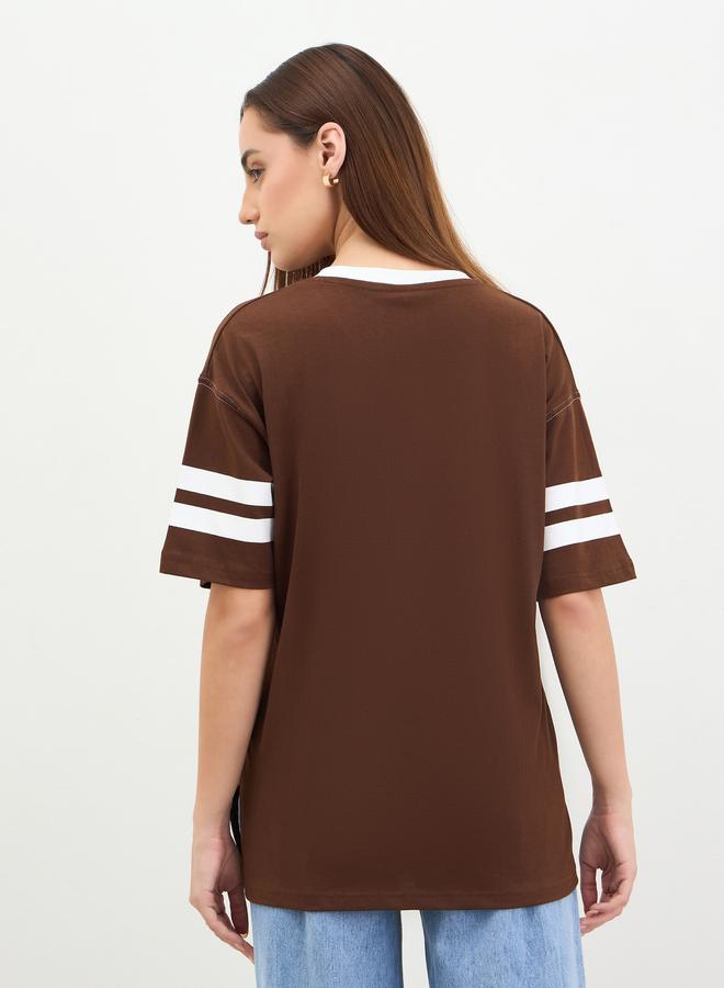 Styli Brown Graphic Print Oversized T-Shirt - Image 5