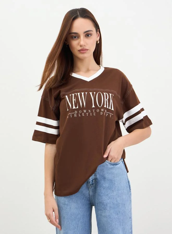 Brown Graphic Print Oversized T-Shirt
