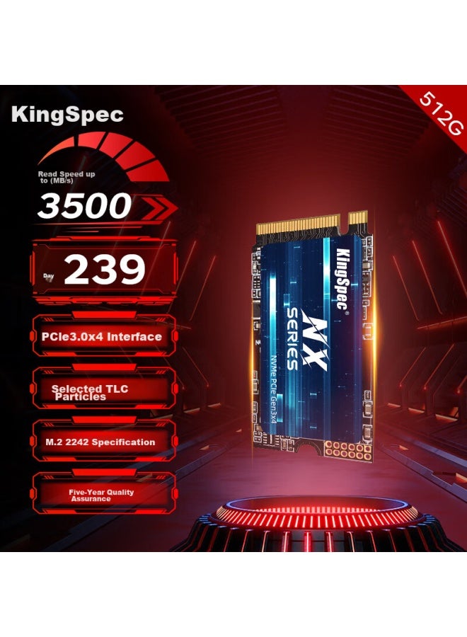 Kingspec 512gb Ssd Nvme 1.3, Selected Tlc Nand, M.2 Interface 2242, Pcie 3.0, Read Speed 3500mb/s, Ai Pc Storage Accessory - Image 1