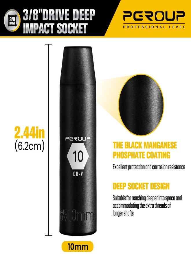 PGROUP 3/8” Drive Deep Impact Socket, Metric(10mm socket), 6-Point, Cr-V Steel With Black Manganese Phosphate Coating - Image 2