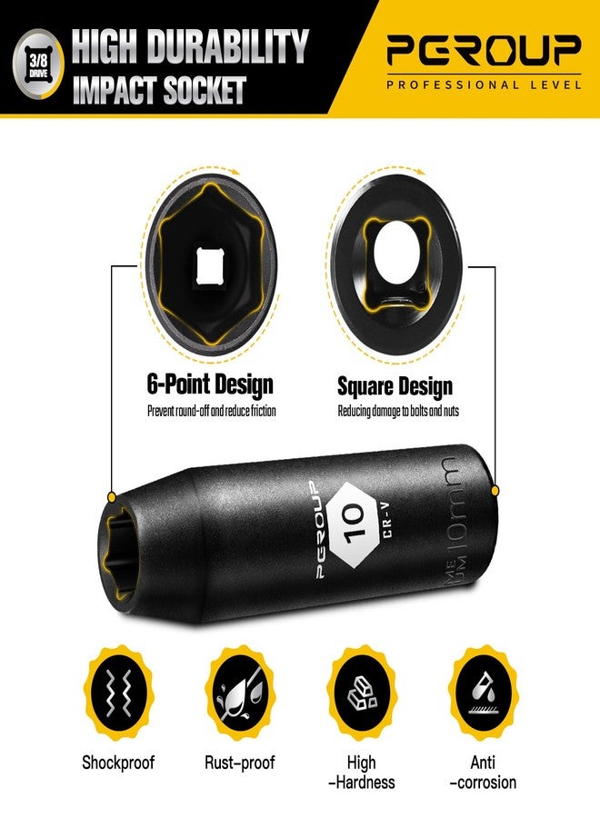 PGROUP 3/8” Drive Deep Impact Socket, Metric(10mm socket), 6-Point, Cr-V Steel With Black Manganese Phosphate Coating - Image 4