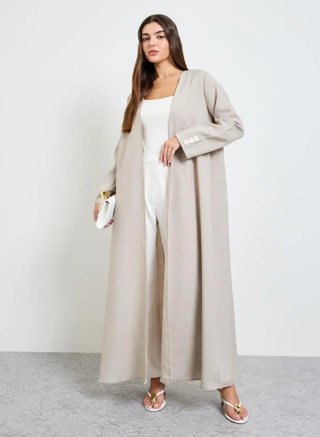 أميرة Beige Front Open Abaya with Button Cuff
