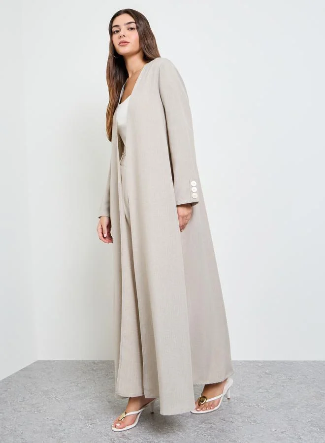 أميرة Beige Front Open Abaya with Button Cuff