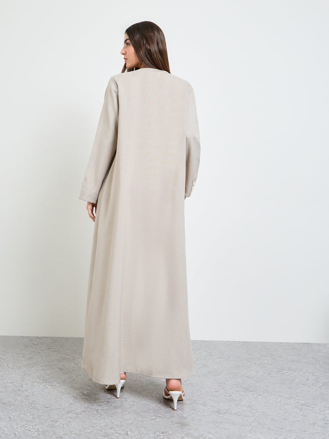 Styli Beige Front Open Abaya with Button Cuff - Image 5