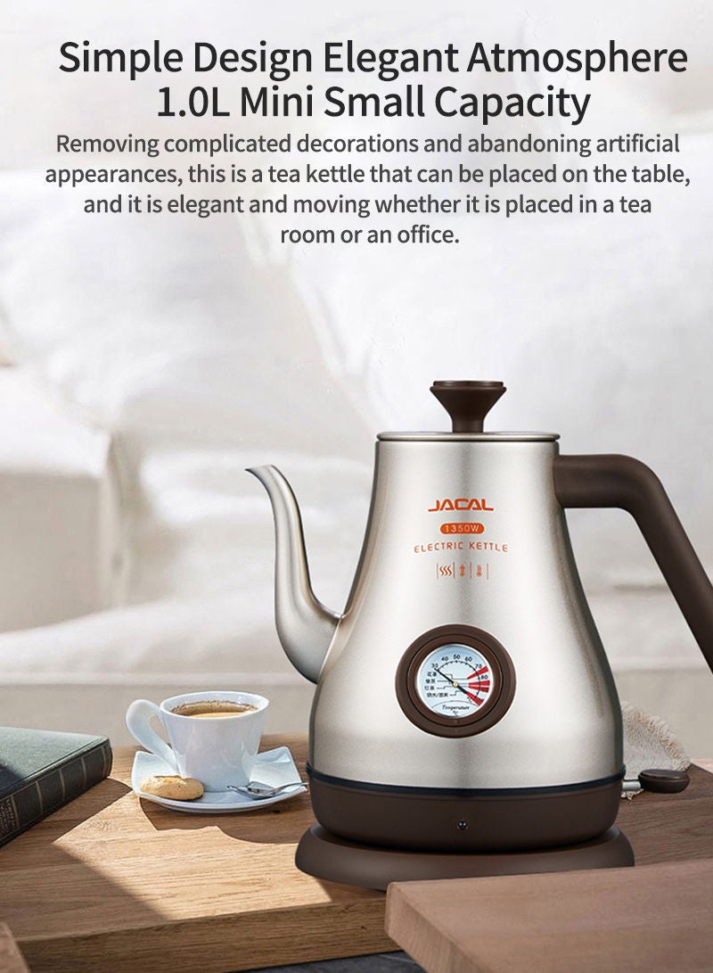 JACAL Stainless Steel Electric Kettle with Thermometer 1L 1350W - Image 3