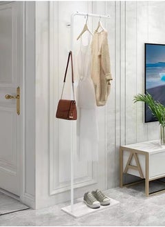 Beauenty Metal Coat Rack Freestanding, Coat Stand With 3 Hooks,Black Clothing Rack with Natural Marble Base, Modern Clothes Rack for Entryway, Living Room,Bedroom, Office (White)  - Image 2