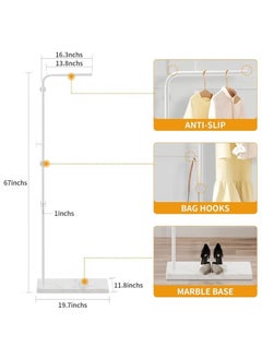 Beauenty Metal Coat Rack Freestanding, Coat Stand With 3 Hooks,Black Clothing Rack with Natural Marble Base, Modern Clothes Rack for Entryway, Living Room,Bedroom, Office (White)  - Image 4