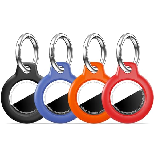 MOLOSLEEVE [4 Pack] for Airtag Holder Case with Keychain, Shockproof GPS Cover Anti-Scratch Key Chain, for Airtag Accessories for GPS Item Tracker Cases for Bags, Luggages, Black/Blue/Orange/Red - Image 1