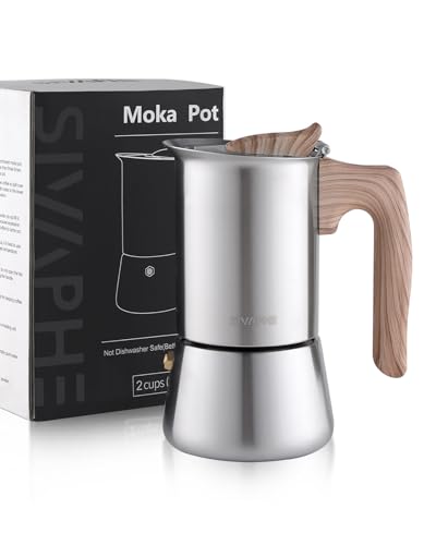 Sivaphe Sivaphe Stovetop Espresso Maker StainlessSteel 35 oz 12 Cup Coffee Maker Induction Moka Pot 100ml Moka Campaing Coffee Pot Induction Italian Mocha Pot with Stepbystep Instructions1 Cup50ml