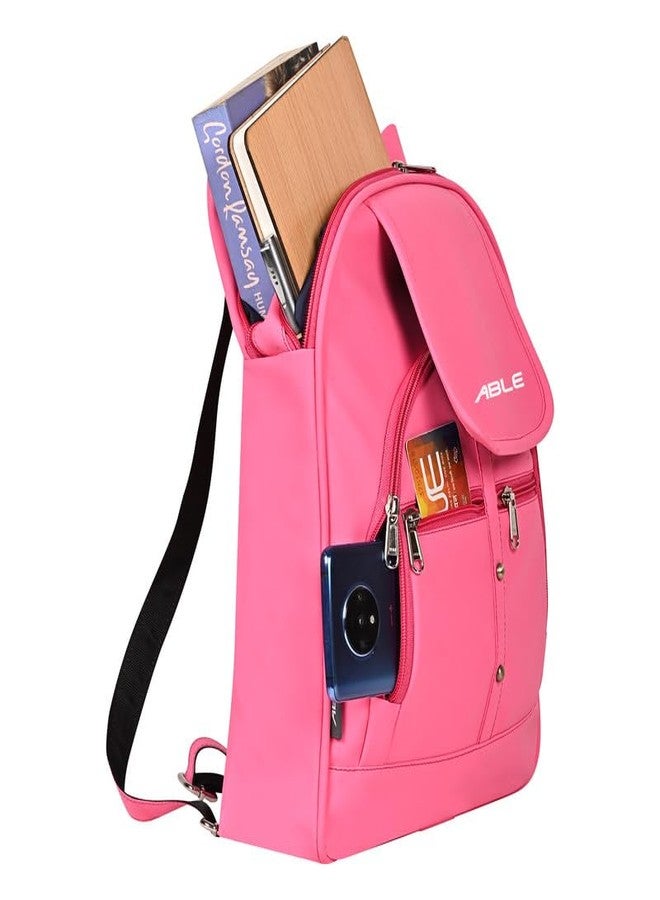 ABLE® Wave Backpack for Womens,Girls,Kids,Female. Pu Leatherette Fabric Travelling Outdoor, Picnic,School, College Office Work Casual Daily use Backpack.(Rose Pink) - Image 4