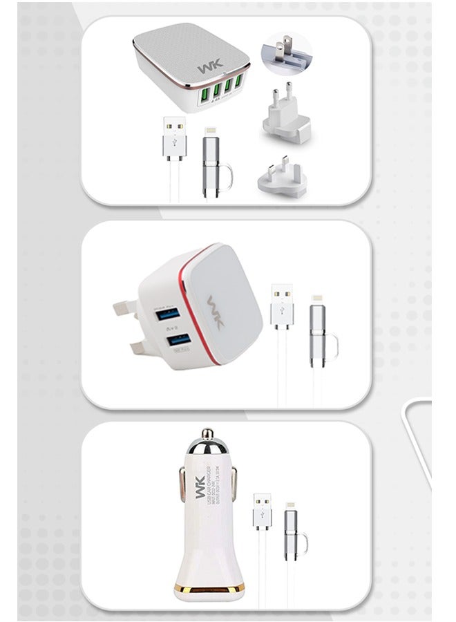 دبليو كيه 2 شاحن جوال جداري - 1 شاحن جوال للسيارة