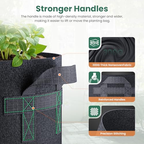 Jorvila 5 Pack 20 Gallon Grow Bags, Thickened Nonwoven Fabric Planter Pots with Handles, Heavy Duty 300G Garden Pots for Tomato, Potato and Vegetable - Image 3