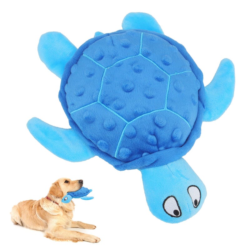 TONYFY Squeaky Sea Turtle Plush Dog Toy Durable No Stuffing Interactive Chew Toy for Small Dogs Relieve Anxiety Teething and Keep Them Busy for PuppyBlue - Image 2