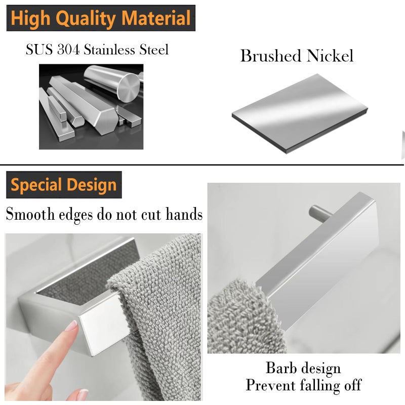 JOPOFI Hand Towel Holder, Towel Ring - Thicken SUS 304 Stainless Steel Towel Holder for Bathroom Wall, 8" Rectangular Modern Design Hand Towel Bar, Contemporary Hand Towel Rack - Brushed Nickel - Image 5