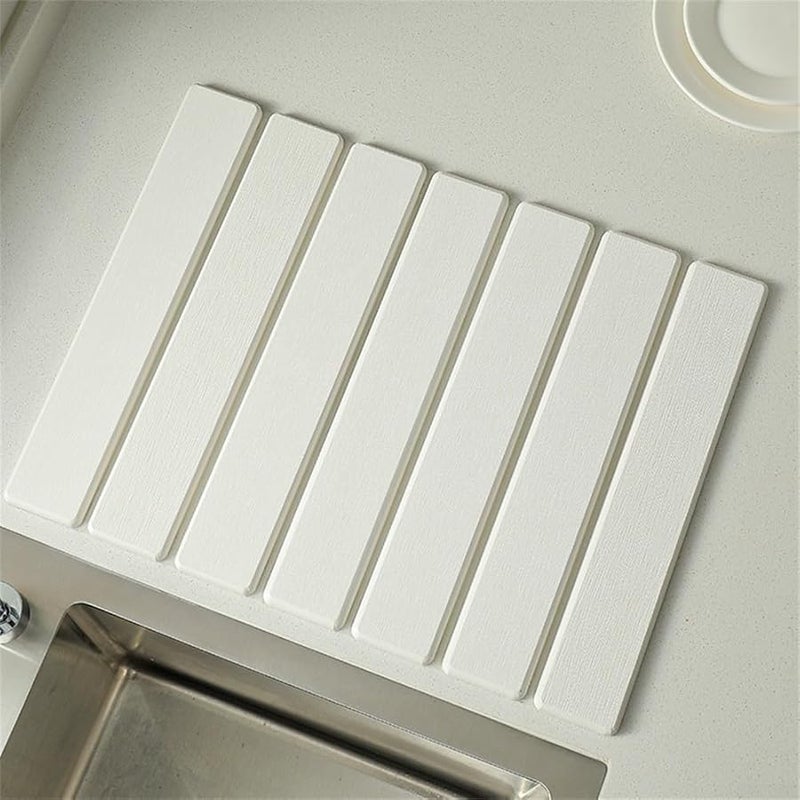 White Diatomaceous Earth Absorbent Dish Drying Mat 40x30cm Heatproof Collapsible Counter Pad - Image 5