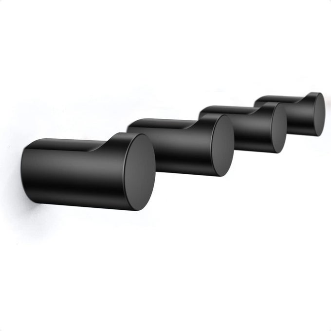 4PACK METAL WALL HOOKS MINIMALIST COAT HOOKS MATTE BLACK SIMPLE MODERN EASY INSTALL WALL MOUNT HEAVY DUTY ALUMINUM MID CENTURY ENTRYWAY BATHROOM FOR HANGING HAT PURSES ROBE CLOTHES BACKPACK