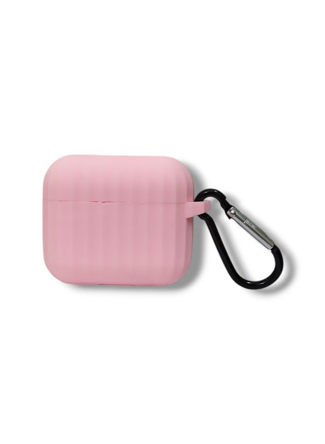 Stylish Wave Silicone AirPods 3 Protective Case with Carabiner - Pink - Image 1