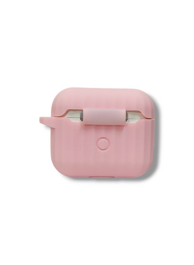 Stylish Wave Silicone AirPods 3 Protective Case with Carabiner - Pink - Image 5