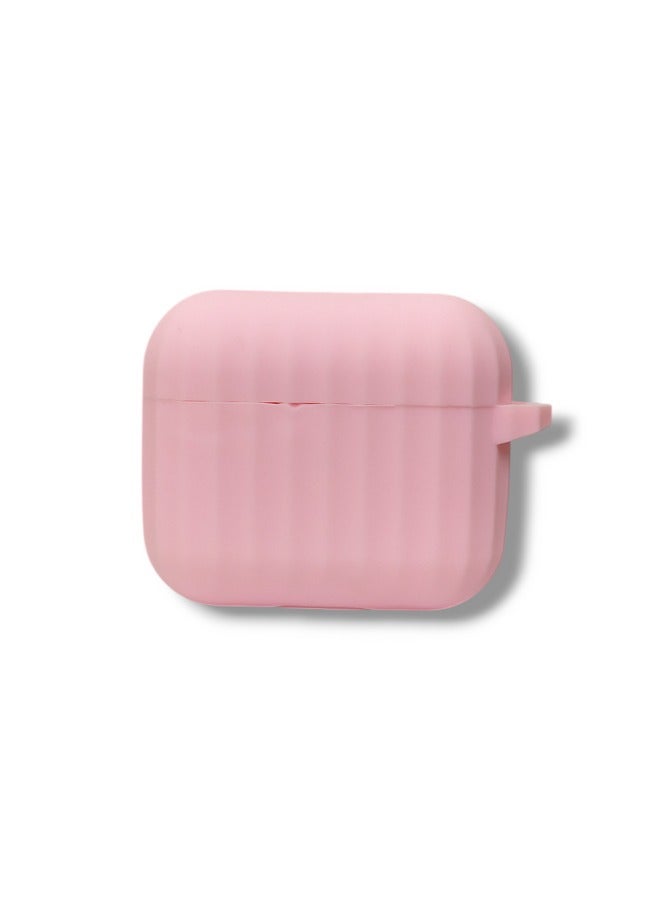Stylish Wave Silicone AirPods 3 Protective Case with Carabiner - Pink - Image 3